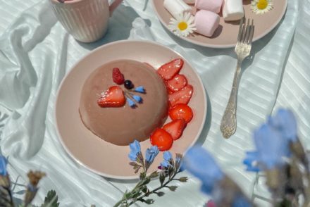 desserts on pink ceramic plate