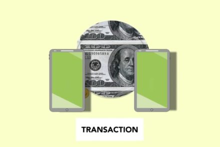 creative illustration of online transaction via smartphones