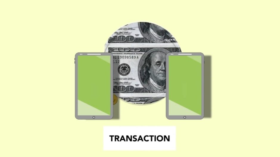 creative illustration of online transaction via smartphones